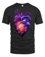 Abstract Heart Tee, Unique Colorful Love Graphic T-Shirt - black t-shirt on white background