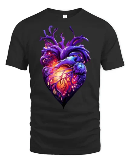 Abstract Heart Tee,  Unique Colorful Love Graphic T-Shirt - black t-shirt on white background