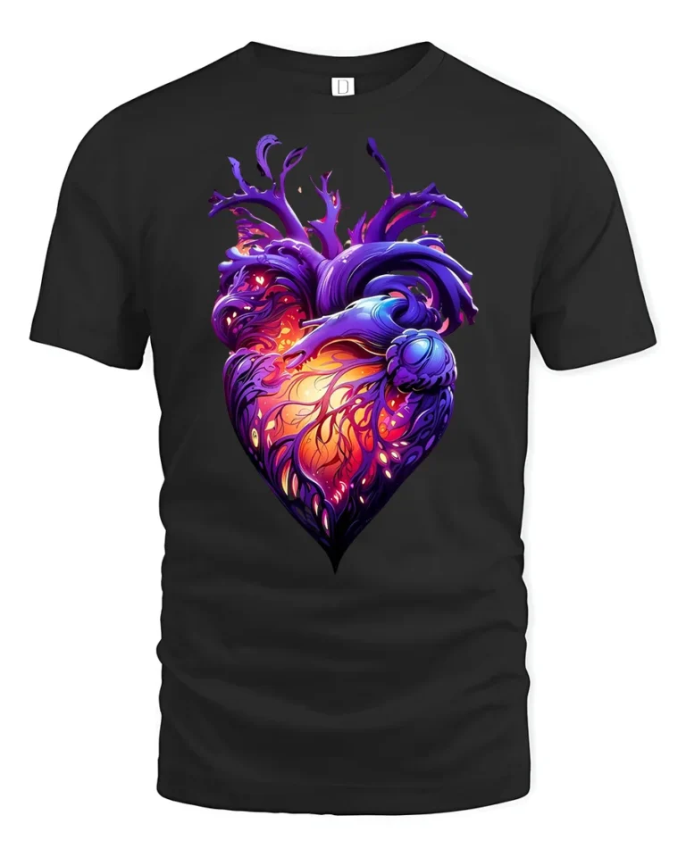 Abstract Heart Tee,  Unique Colorful Love Graphic T-Shirt - black t-shirt on white background
