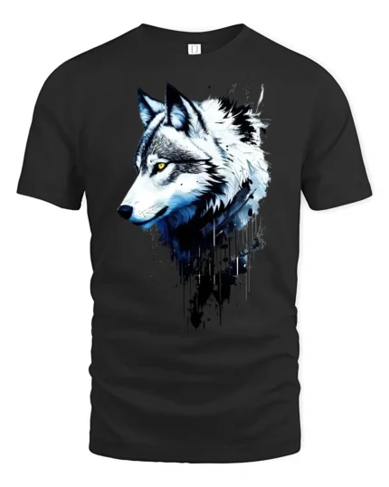 Arctic Wolf Portrait, Majestic Animal Graphic T-Shirt - black t-shirt on white background