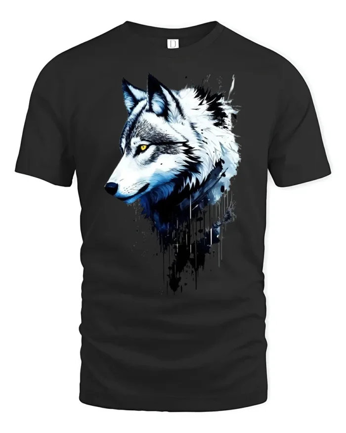 Arctic Wolf Portrait, Majestic Animal Graphic T-Shirt - black t-shirt on white background
