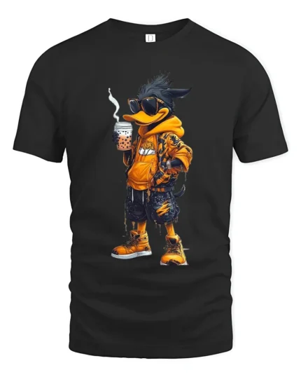 Hipster Duck T-Shirt, Stylish Cartoon Animal Tee for You - black t-shirt on white background