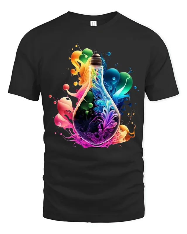 Electric Idea Tee, Bright Light Bulb Design T-Shirt - black t-shirt on white background