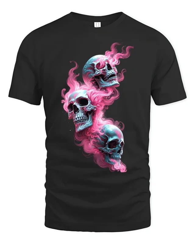 Psychedelic Skulls, Trippy Colorful Skull T-Shirt - black t-shirt on white background