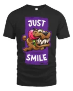 Smiling Dog Cartoon T-Shirt - Humorous Pet Lover Tee - black t-shirt on white background