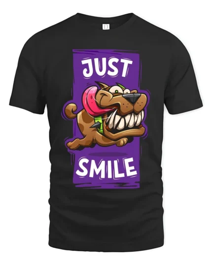 Smiling Dog Cartoon T-Shirt - Humorous Pet Lover Tee - black t-shirt on white background