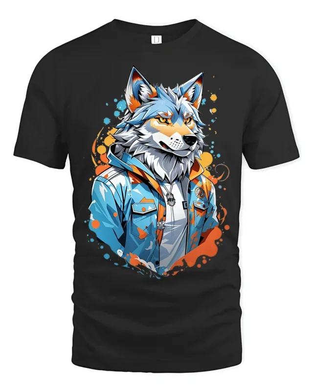 Cool Wolf Jacket Tee - Urban Style Animal Graphic T-Shirt - black t-shirt on white background