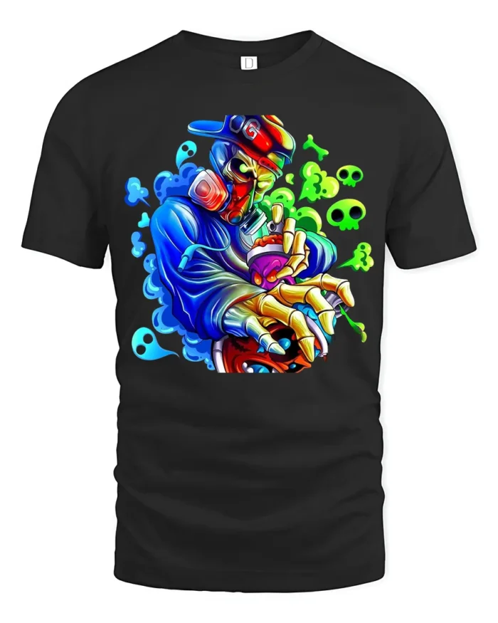 Skull Graffiti Master Tee - Edgy Urban Design T-Shirt - black t-shirt on white background