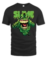 Slimer Slime Tee, Funny Ghostbusters Graphic T-Shirt - black t-shirt on white background