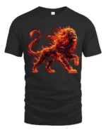 Blazing Lion Art Tee, Powerful Animal Graphic T-Shirt - black t-shirt on white background