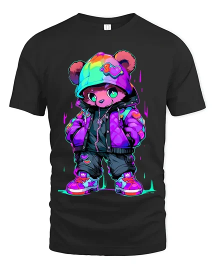 Swag Bear Premium Tee - Cute Cartoon Animal Fashion Tee - black t-shirt on white background