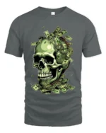 Money Skull Graphic Tee - Dollar Bills Skull T-Shirt - gray t-shirt on white background
