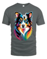 Colorful Border Collie T-Shirt, Artistic Dog Lover Tee - gray t-shirt on white background