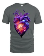 Abstract Heart Tee, Unique Colorful Love Graphic T-Shirt - gray t-shirt on white background