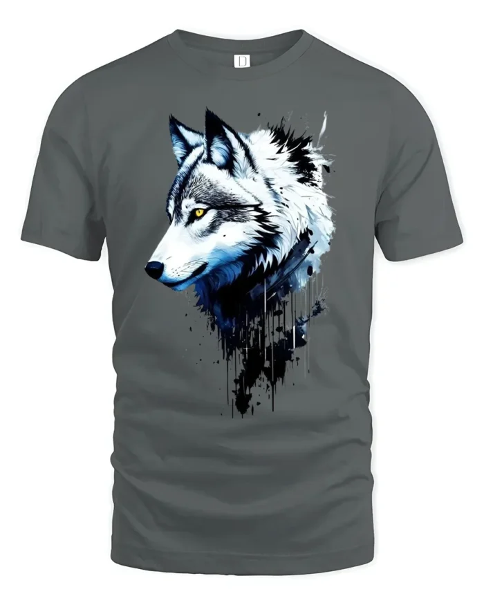 Arctic Wolf Portrait, Majestic Animal Graphic T-Shirt - gray t-shirt on white background