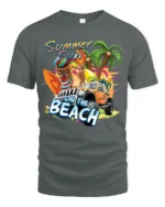 Beach Summer Fun Tee, Tropical Vacation Graphic T-Shirt - gray t-shirt on white background