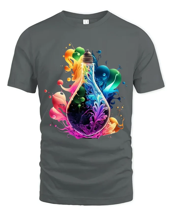 Electric Idea Tee, Bright Light Bulb Design T-Shirt - gray t-shirt on white background