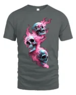 Psychedelic Skulls, Trippy Colorful Skull T-Shirt - gray t-shirt on white background