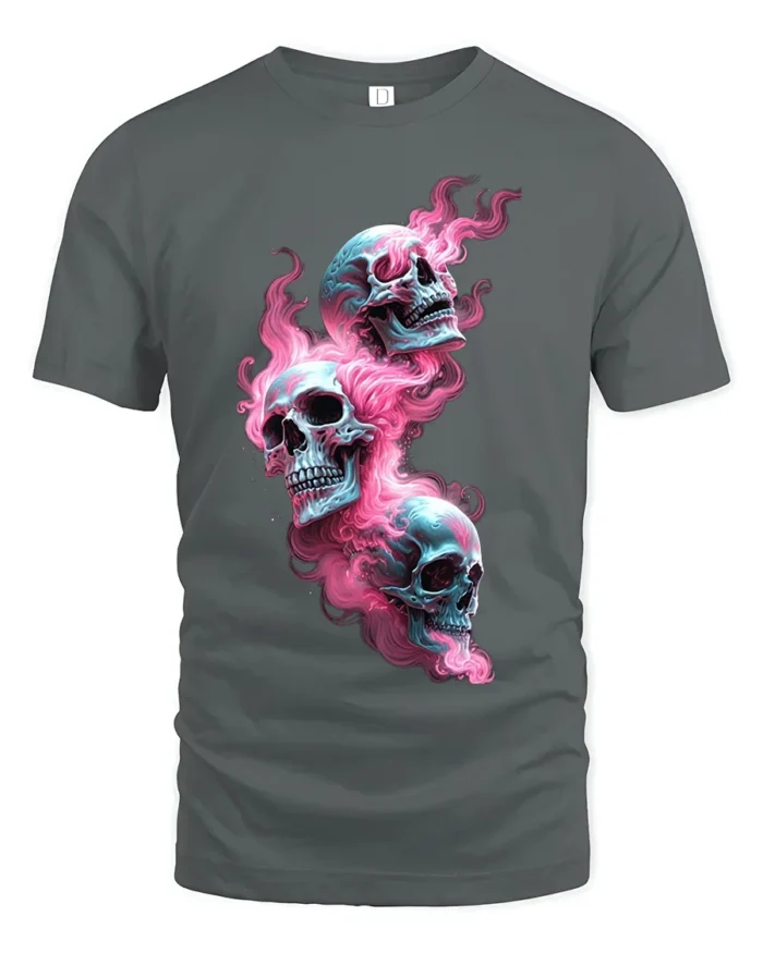Psychedelic Skulls, Trippy Colorful Skull T-Shirt - gray t-shirt on white background