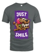 Smiling Dog Cartoon T-Shirt - Humorous Pet Lover Tee - gray t-shirt on white background