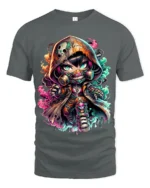 Cyberpunk Chibi, Futuristic Cute Character T-Shirt - gray t-shirt on white background