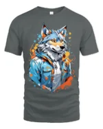 Cool Wolf Jacket Tee - Urban Style Animal Graphic T-Shirt - gray t-shirt on white background
