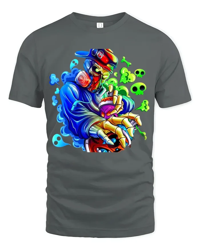 Skull Graffiti Master Tee - Edgy Urban Design T-Shirt - gray t-shirt on white background