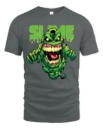 Slimer Slime Tee, Funny Ghostbusters Graphic T-Shirt - gray t-shirt on white background