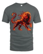 Blazing Lion Art Tee, Powerful Animal Graphic T-Shirt - gray t-shirt on white background
