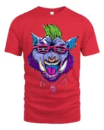 Mohawk Hog Graphic, Unique Rocker Animal T-Shirt - red t-shirt on white background