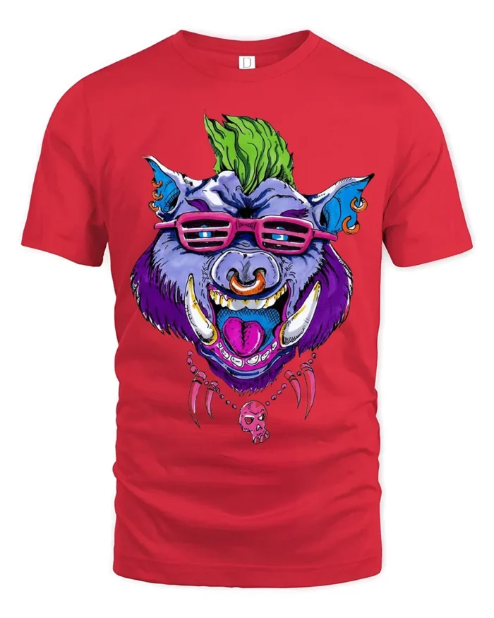 Mohawk Hog Graphic, Unique Rocker Animal T-Shirt - red t-shirt on white background