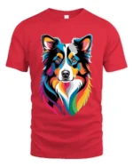 Colorful Border Collie T-Shirt, Artistic Dog Lover Tee - red t-shirt on white background