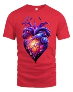 Abstract Heart Tee, Unique Colorful Love Graphic T-Shirt - red t-shirt on white background