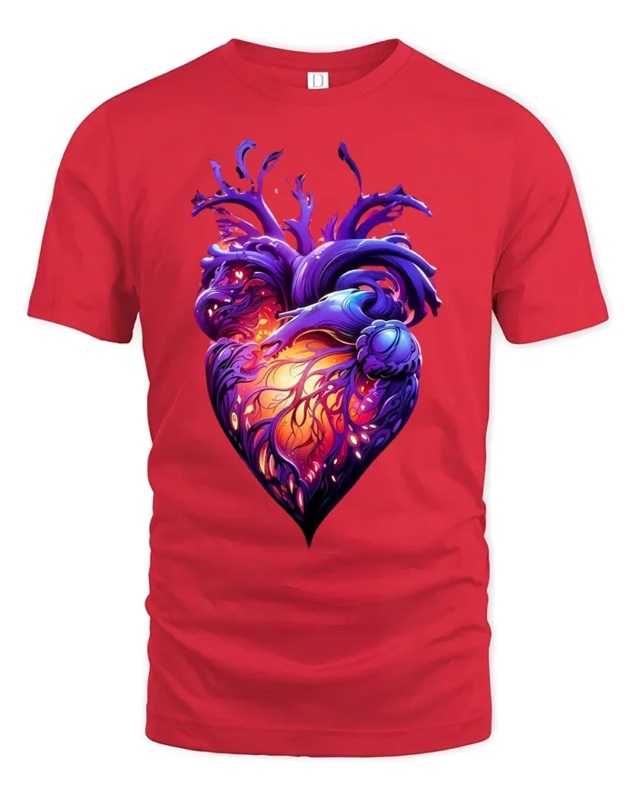 Abstract Heart Tee,  Unique Colorful Love Graphic T-Shirt - red t-shirt on white background