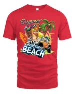 Beach Summer Fun Tee, Tropical Vacation Graphic T-Shirt - red t-shirt on white background