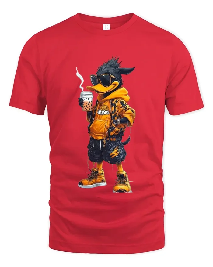 Hipster Duck T-Shirt, Stylish Cartoon Animal Tee for You - red t-shirt on white background