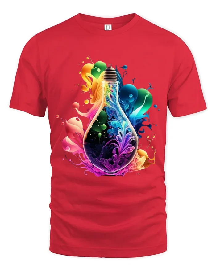 Electric Idea Tee, Bright Light Bulb Design T-Shirt - red t-shirt on white background