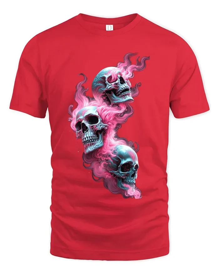 Psychedelic Skulls, Trippy Colorful Skull T-Shirt - red t-shirt on white background