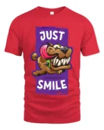 Smiling Dog Cartoon T-Shirt - Humorous Pet Lover Tee - red t-shirt on white background