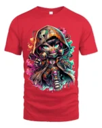 Cyberpunk Chibi, Futuristic Cute Character T-Shirt - red t-shirt on white background