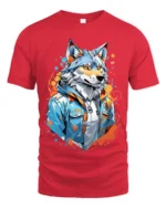 Cool Wolf Jacket Tee - Urban Style Animal Graphic T-Shirt - red t-shirt on white background