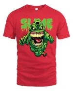 Slimer Slime Tee, Funny Ghostbusters Graphic T-Shirt - red t-shirt on white background