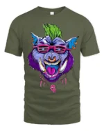 Mohawk Hog Graphic, Unique Rocker Animal T-Shirt - military green t-shirt on white background