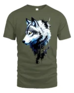 Arctic Wolf Portrait, Majestic Animal Graphic T-Shirt - military green t-shirt on white background