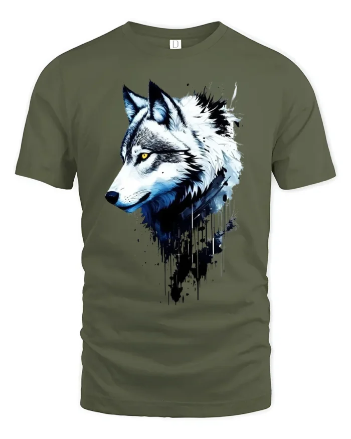 Arctic Wolf Portrait, Majestic Animal Graphic T-Shirt - military green t-shirt on white background