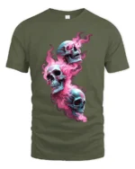 Psychedelic Skulls, Trippy Colorful Skull T-Shirt - military green t-shirt on white background