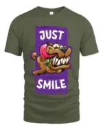 Smiling Dog Cartoon T-Shirt - Humorous Pet Lover Tee - military green t-shirt on white background