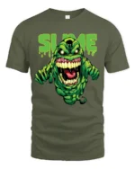 Slimer Slime Tee, Funny Ghostbusters Graphic T-Shirt - military green t-shirt on white background