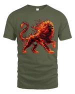 Blazing Lion Art Tee, Powerful Animal Graphic T-Shirt - military green t-shirt on white background