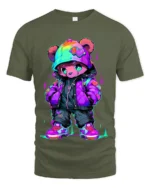 Swag Bear Premium Tee - Cute Cartoon Animal Fashion Tee - military green t-shirt on white background